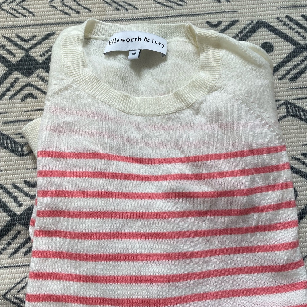 Women's Cream and Pink Striped Sweater